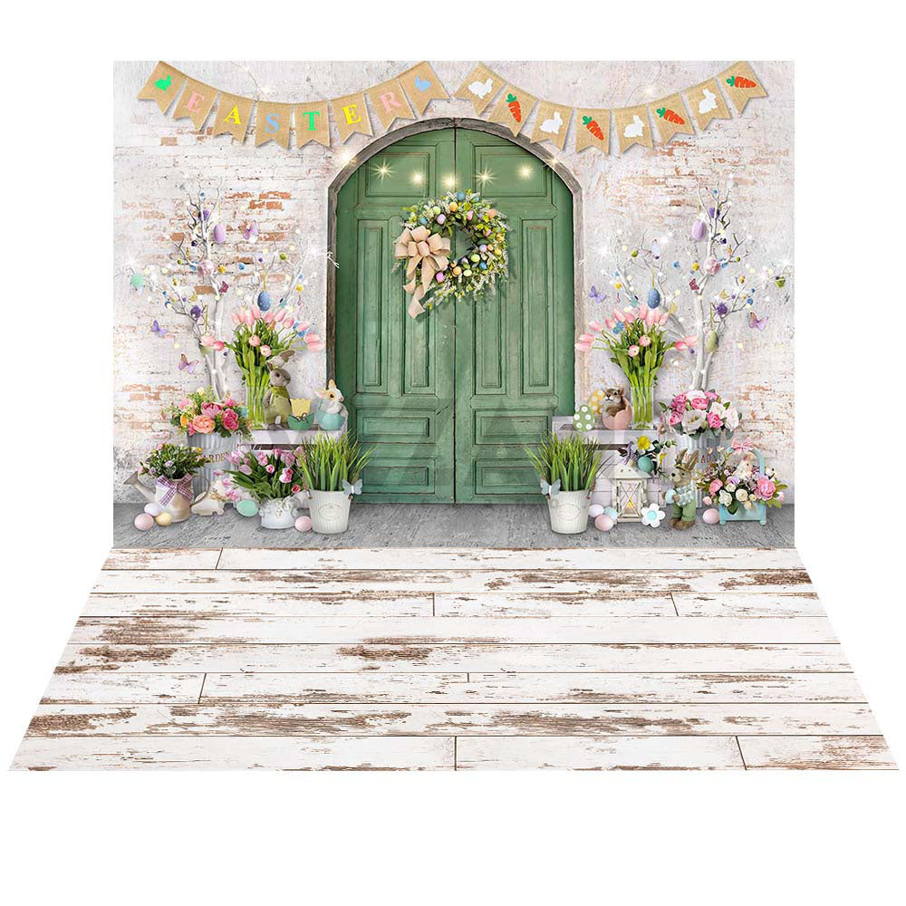 Avezano Spring Easter Bunny Banner 2 pcs Set Backdrop-AVEZANO